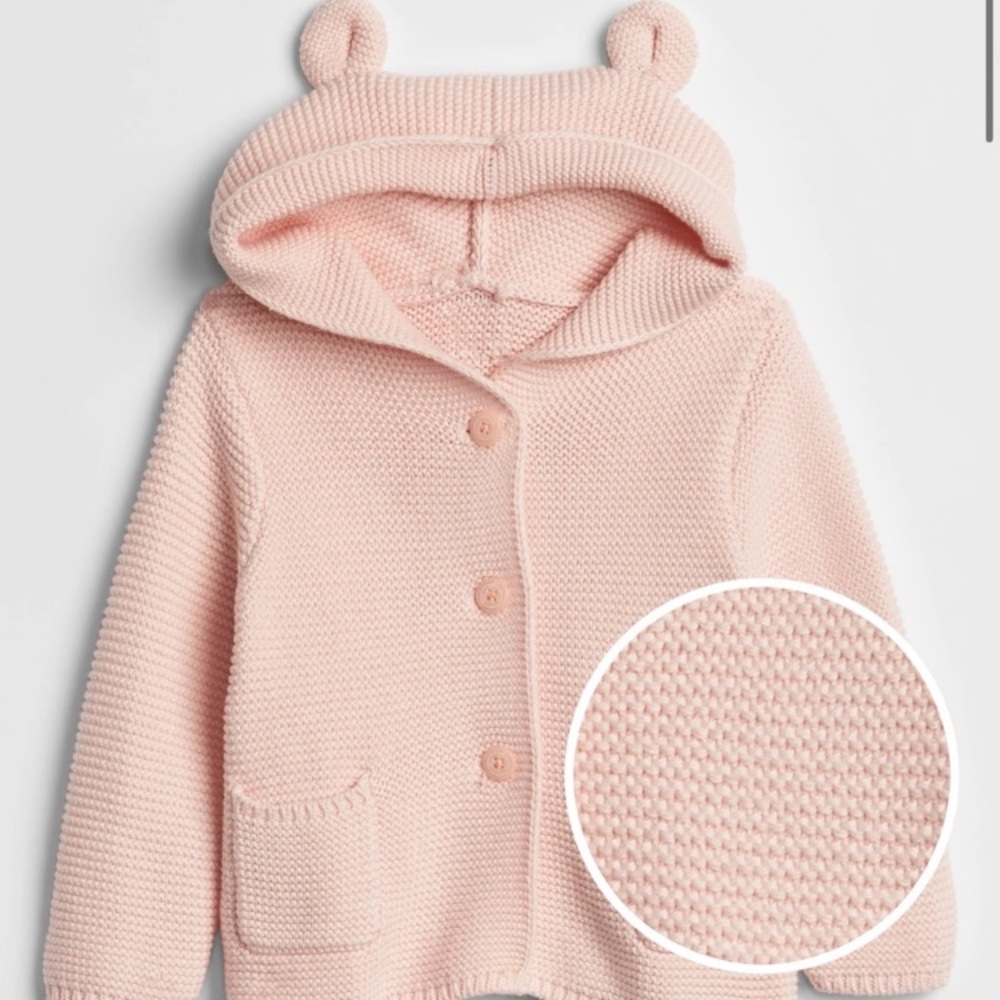 Baby Gap pink knit hooded cardigan bear ears 6-12 months‎